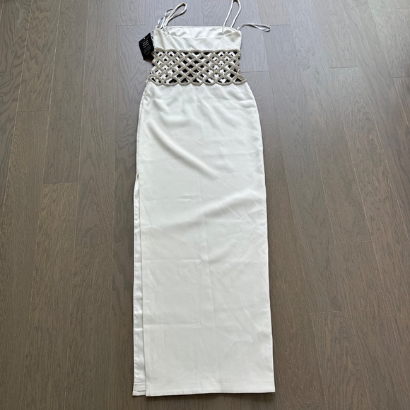 Retrofete SOLENE White Dress Cut Out Pearl Crystal Embellished SMALL - Picture 3 of 15